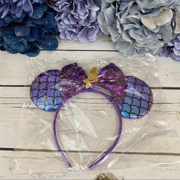 Minnie Mouse Ariel Little Mermaid Headband & Bow - Picture 14 of 16